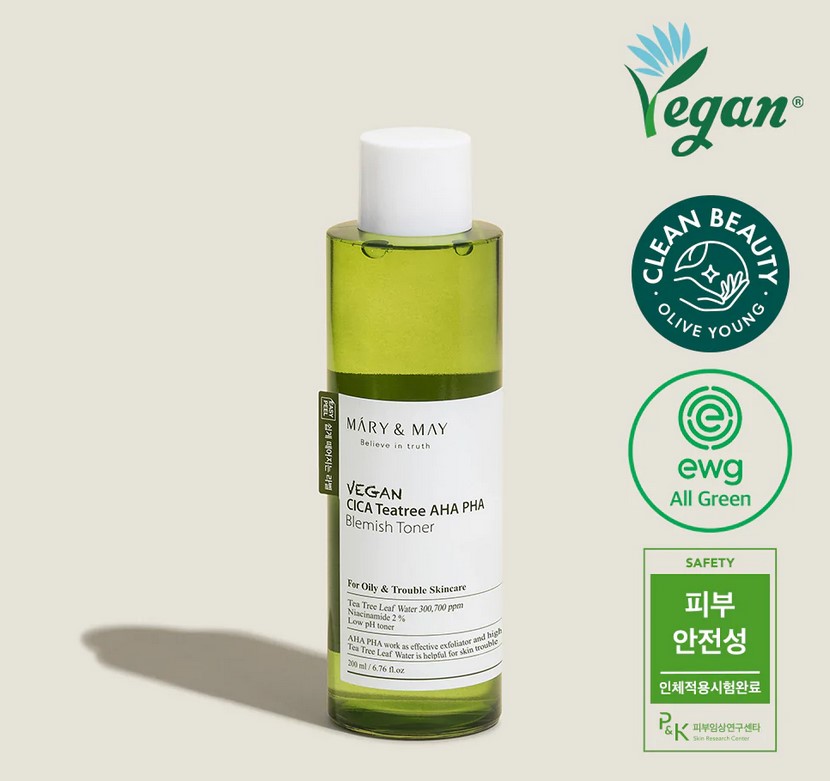 MARY&MAY Vegan CICA Tea Tree AHA PHA Toner