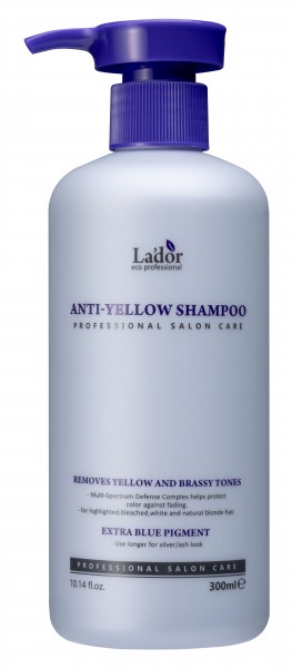 Ein lila farbenes Anti Gelb Shampoo der Marke Lador
